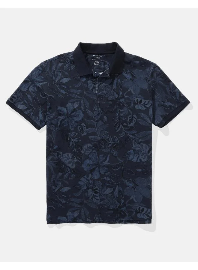 American Eagle AE Flex Pique Tropical Print Polo Shirt