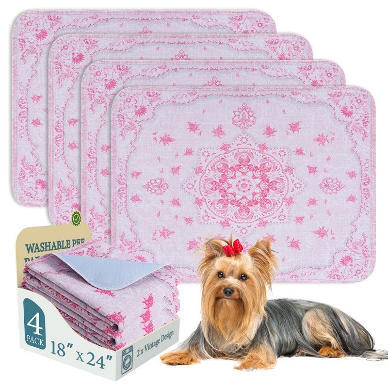 Homimp Washable Pee Pads for Dogs 4 Pack Reusable Puppy Pads Waterproof Absorbent and Leakproof Dog Pee Pads Non Slip Puppy Training Pads Pet Mat for FloorCrateCouchWhelpingPink 18x24 - Image 2