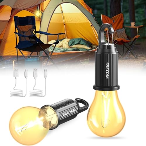 PRO365 Camping Bulb, 3 Light Modes, USB Charging Cable Provided, Ideal for Travel, Car Repair, Construction Sites (2 Bulbs, Rechargable) - Image 1