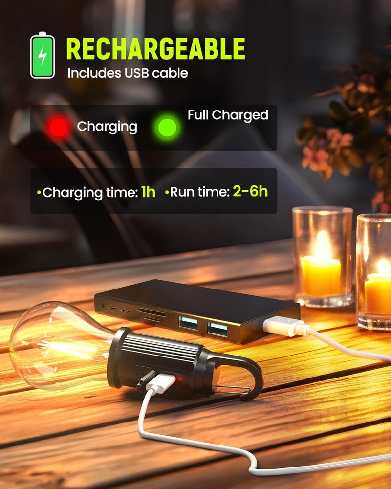 PRO365 Camping Bulb, 3 Light Modes, USB Charging Cable Provided, Ideal for Travel, Car Repair, Construction Sites (2 Bulbs, Rechargable) - Image 5
