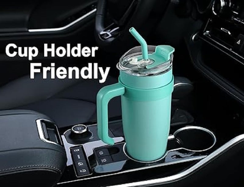 BLAGO 2024 Tumbler 40 oz with Handle Travel Mug Straw Covers Cup with Lid Insulated Stainless Steel Water Iced Tea Coffee Mug Safe and Healthy Drinking Experience 1 Blue with White - Image 3