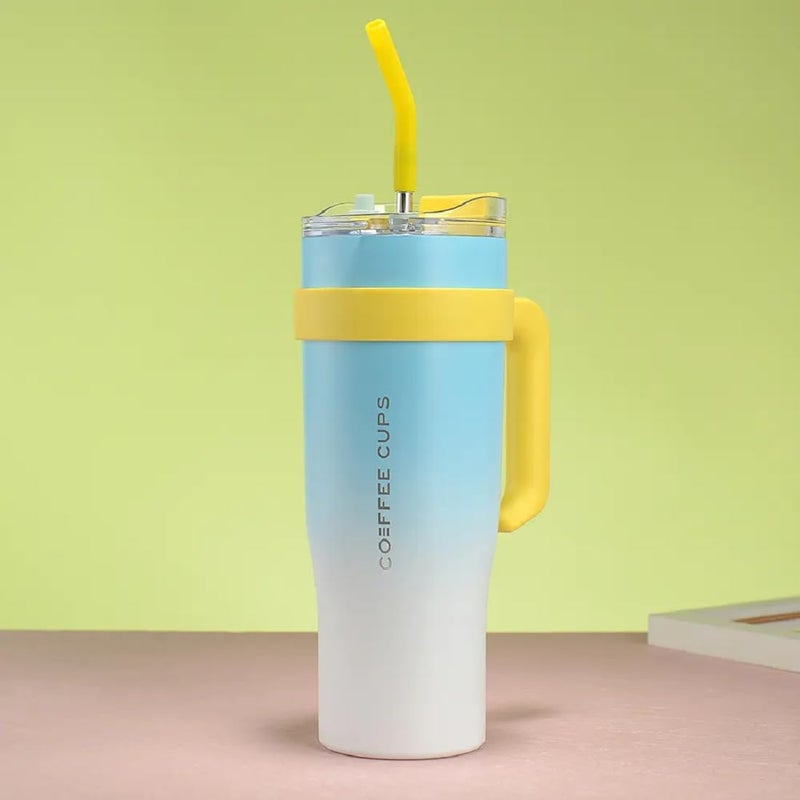 BLAGO 2024 Tumbler 40 oz with Handle Travel Mug Straw Covers Cup with Lid Insulated Stainless Steel Water Iced Tea Coffee Mug Safe and Healthy Drinking Experience 1 Blue with White - Image 2
