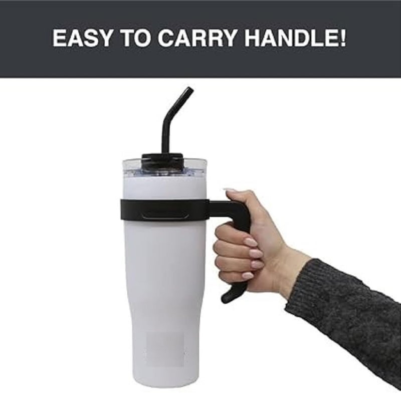 BLAGO 2024 Tumbler 40 oz with Handle Travel Mug Straw Covers Cup with Lid Insulated Stainless Steel Water Iced Tea Coffee Mug Safe and Healthy Drinking Experience 1 Blue with White - Image 5