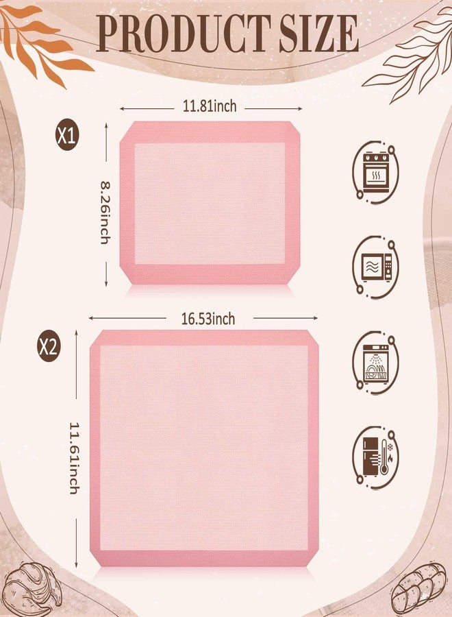 Ferrochef 3 Pack Perforated Silicone Baking Mat, Non Stick Pink Baking Mats 2 Half Sheets 16.5"x11.6" & 1 Quarter Sheet, Food Reusable Safe Oven Liners Mats for Making Cookies, Macaroons, Bread - Image 2
