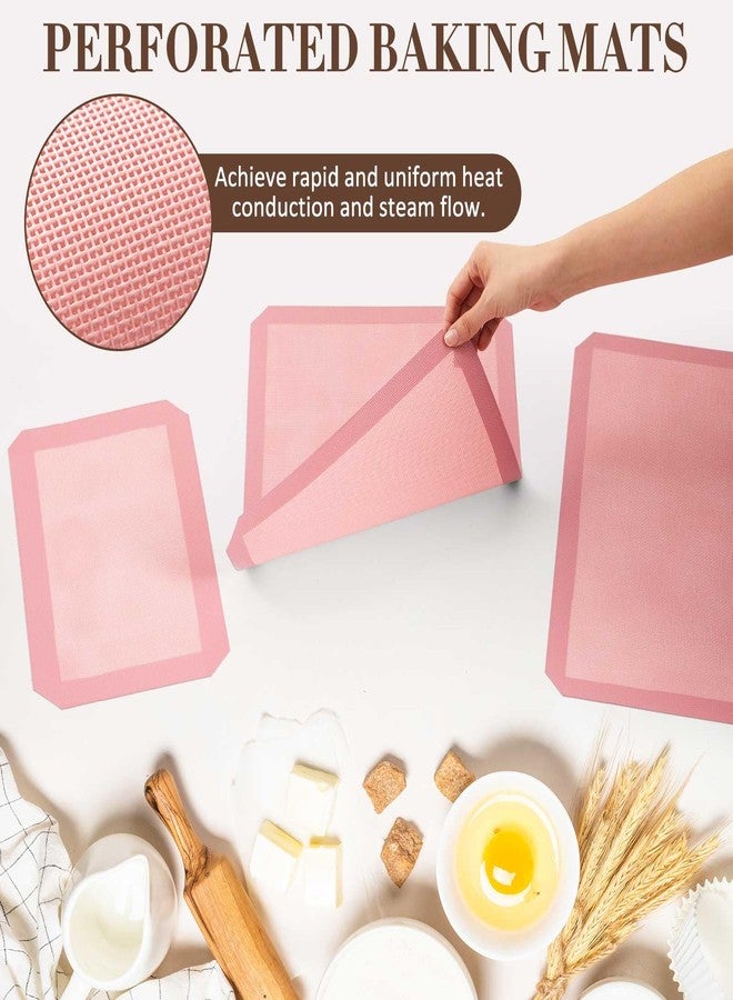 Ferrochef 3 Pack Perforated Silicone Baking Mat, Non Stick Pink Baking Mats 2 Half Sheets 16.5"x11.6" & 1 Quarter Sheet, Food Reusable Safe Oven Liners Mats for Making Cookies, Macaroons, Bread - Image 3