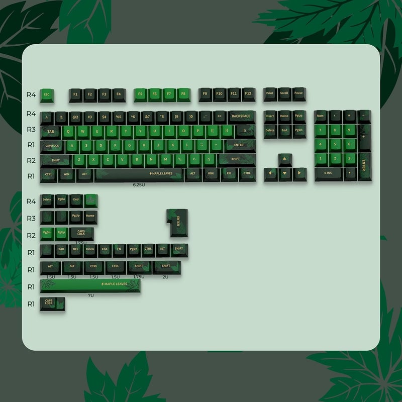 OHY XVX Retro Green Maple Leaf Theme PBT Dye-Sub Keycaps Set, Cherry Profile Keycaps for 65%/75%/100% Mechanical Keyboards (Compatible with Gateron & Cherry MX Switches) - Image 4