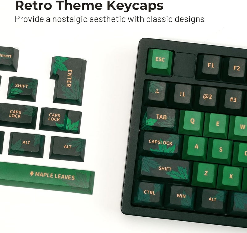 OHY XVX Retro Green Maple Leaf Theme PBT Dye-Sub Keycaps Set, Cherry Profile Keycaps for 65%/75%/100% Mechanical Keyboards (Compatible with Gateron & Cherry MX Switches) - Image 5