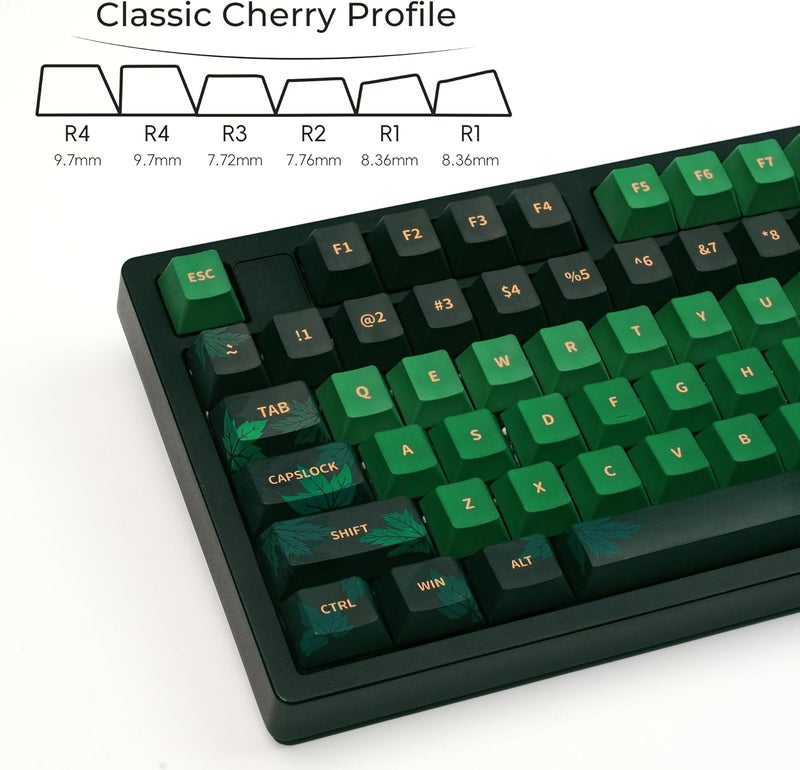 OHY XVX Retro Green Maple Leaf Theme PBT Dye-Sub Keycaps Set, Cherry Profile Keycaps for 65%/75%/100% Mechanical Keyboards (Compatible with Gateron & Cherry MX Switches) - Image 2