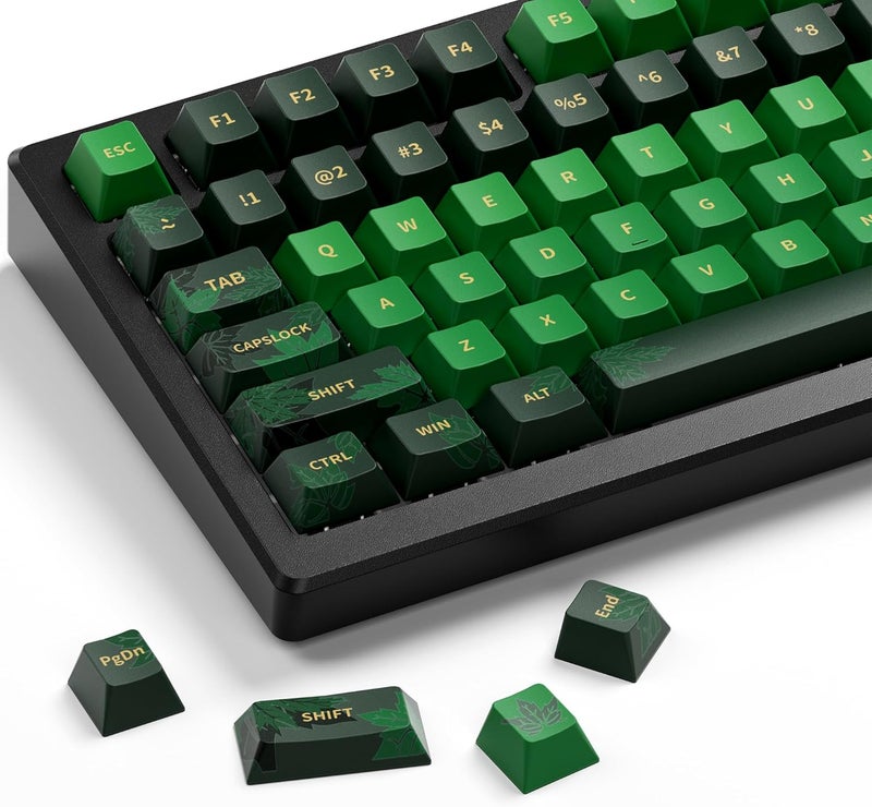 OHY XVX Retro Green Maple Leaf Theme PBT Dye-Sub Keycaps Set, Cherry Profile Keycaps for 65%/75%/100% Mechanical Keyboards (Compatible with Gateron & Cherry MX Switches) - Image 1