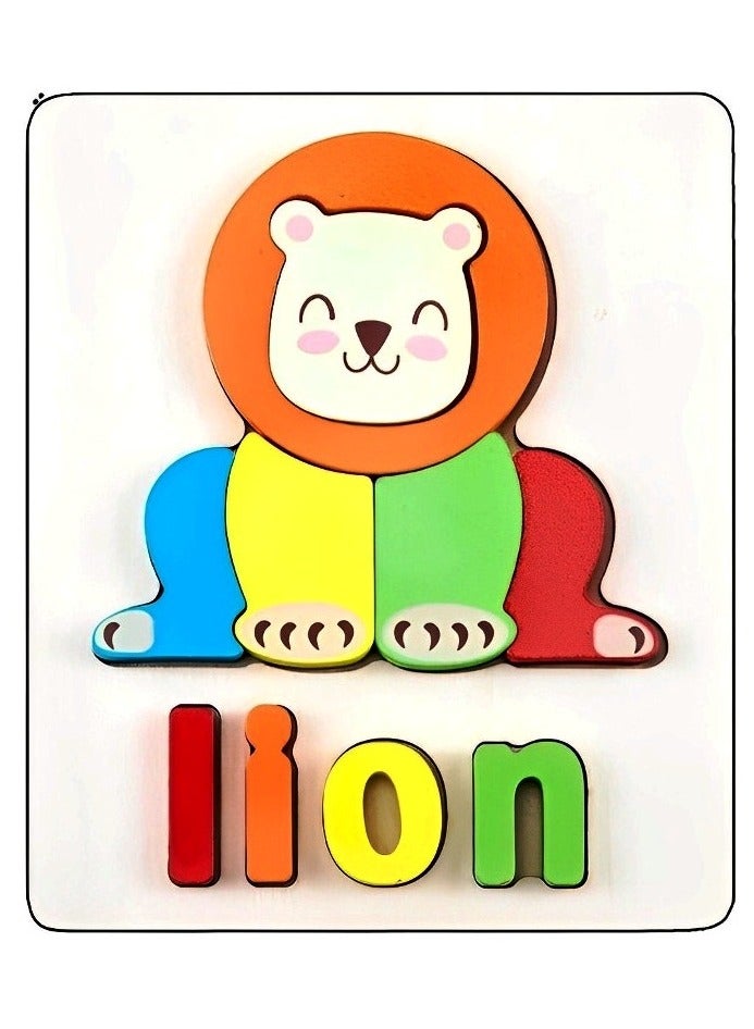 Colorful Wooden 3D Puzzles, Shape Design with Names, Teacher Parents Early Learning Support Tools, Attractive Colors and Patterns, Montessori Motor Skill Develop Toys, Ideal Kids Gift (Lion Shape) - Image 1