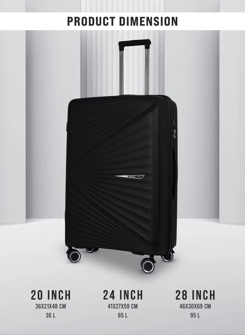 PARAJOHN 3 Piece Polypropylene Hardside Spinner Luggage Trolley Set 20/24/28 Black