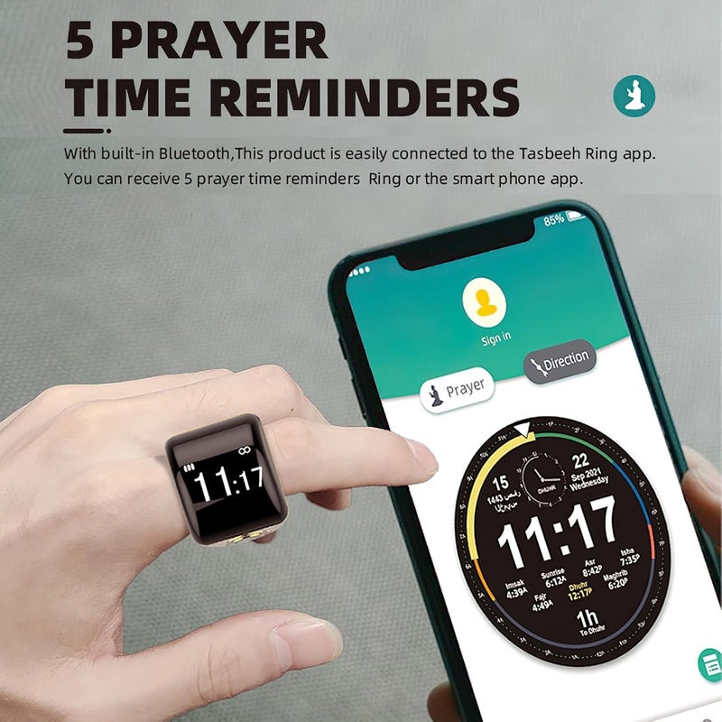 خاتم Tasbih الذكي الإلكتروني للنساء والرجال ، الصلاة المسلمة ، اهتزاز تذكير توقيت الصلاة ، عداد Tasbih ، خاتم ذكي مع بلوتوث ، 22 مم ، التحكم في التطبيق ، USB - Image 3