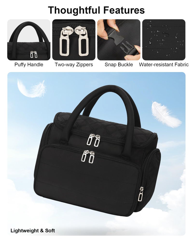 Wgear Hanging Toiletry Bag for Women - Travel Makeup Organizer with Brush Compartment, Portable Toiletry Bag with Removable Dividers for Full-size Container, Lightweight Cosmetic Case for Trip - Black - Image 4