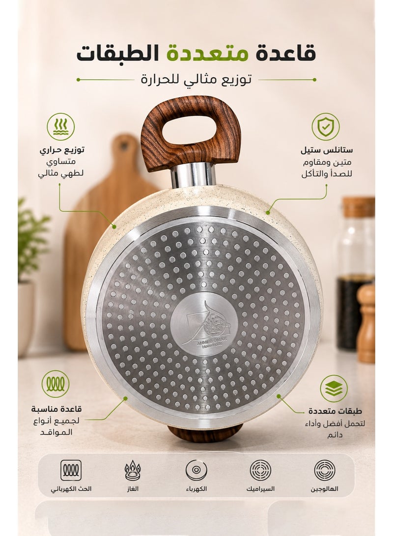 طقم قدور جرانيت 11 قطعة | سطح جرانيت غير لاصق | قاعدة متعددة الطبقات لجميع أنواع المواقد | مقابض خشبية مريحة وأغطية زجاجية - Image 5