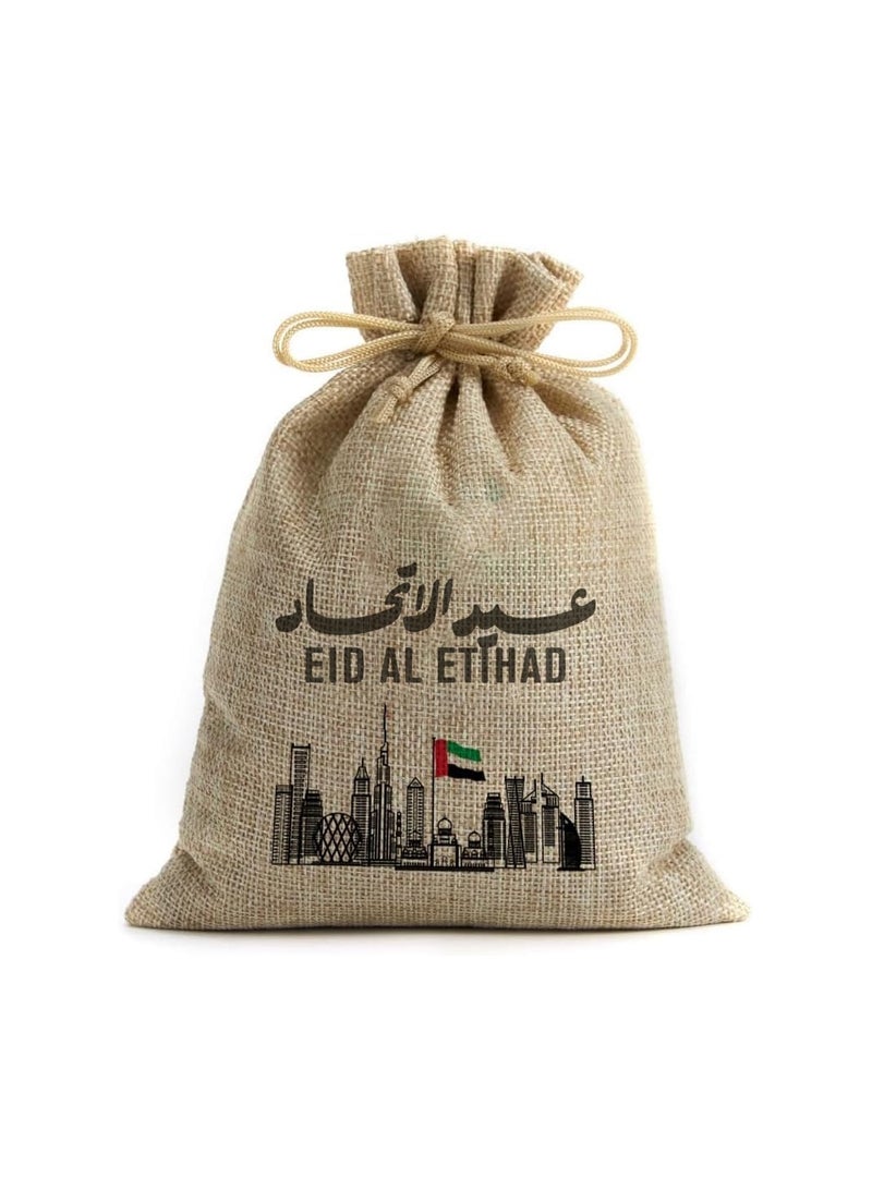 PRINTSHOP4ME Eid Al Etihad Gift Bags–Set Of 12 Burlap Bags–Perfect For Celebrating Eid Al Etihad–Reusable And Eco-Friendly Gift Bags–Perfect For Schools,Offices,Events  - Image 1