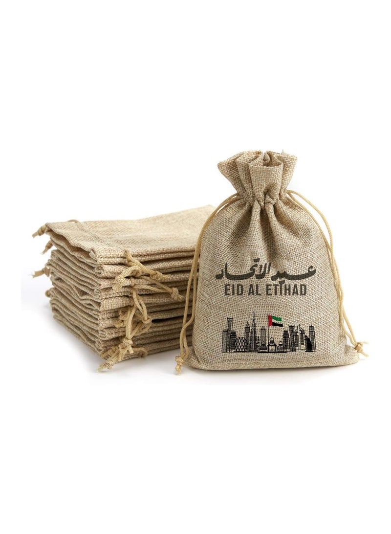 PRINTSHOP4ME Eid Al Etihad Gift Bags–Set Of 12 Burlap Bags–Perfect For Celebrating Eid Al Etihad–Reusable And Eco-Friendly Gift Bags–Perfect For Schools,Offices,Events  - Image 2