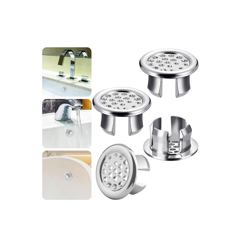 SOLARAE Sink Overflow Ring,  Kitchen Bathroom Sink Hole Round Overflow Cover Basin Trim Overflow Drain Cap Cover Insert in Hole Spares, 30mm Silver (4 Pieces Mesh-Type) - Image 1