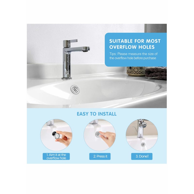 SOLARAE Sink Overflow Ring,  Kitchen Bathroom Sink Hole Round Overflow Cover Basin Trim Overflow Drain Cap Cover Insert in Hole Spares, 30mm Silver (4 Pieces Mesh-Type) - Image 3