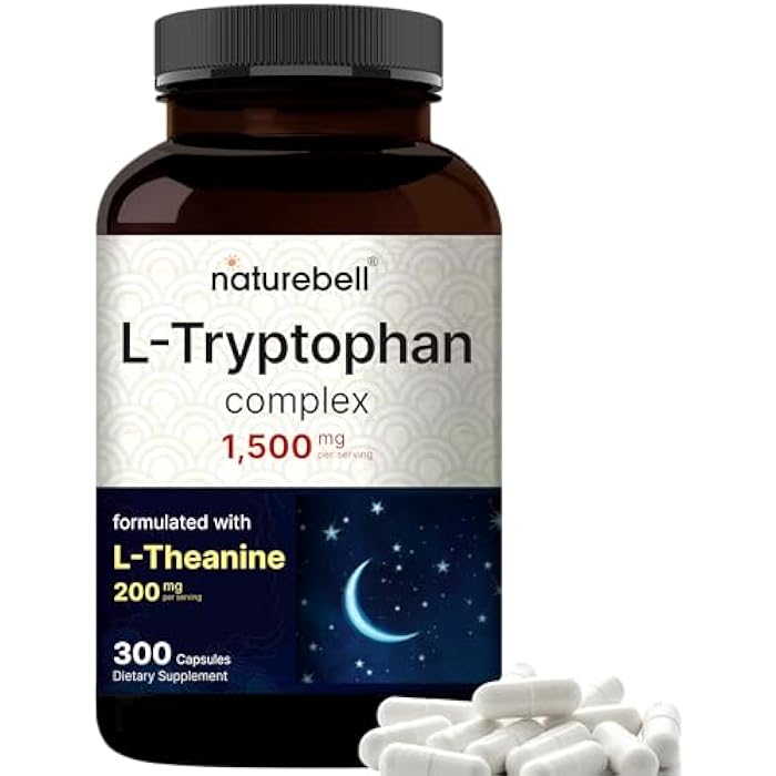 NatureBell L Tryptophan 1300mg with L Theanine 200mg, 300 Capsules | Active Free Form, Plant Based Supplement – Calm Formula, Supports Relaxation – Non-GMO & No Gluten - Image 1