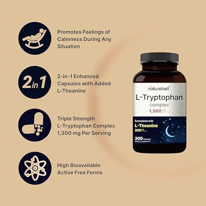 NatureBell L Tryptophan 1300mg with L Theanine 200mg, 300 Capsules | Active Free Form, Plant Based Supplement – Calm Formula, Supports Relaxation – Non-GMO & No Gluten - Image 3