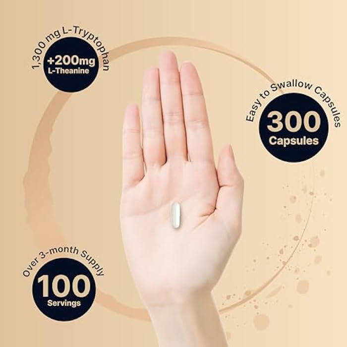 NatureBell L Tryptophan 1300mg with L Theanine 200mg, 300 Capsules | Active Free Form, Plant Based Supplement – Calm Formula, Supports Relaxation – Non-GMO & No Gluten - Image 4