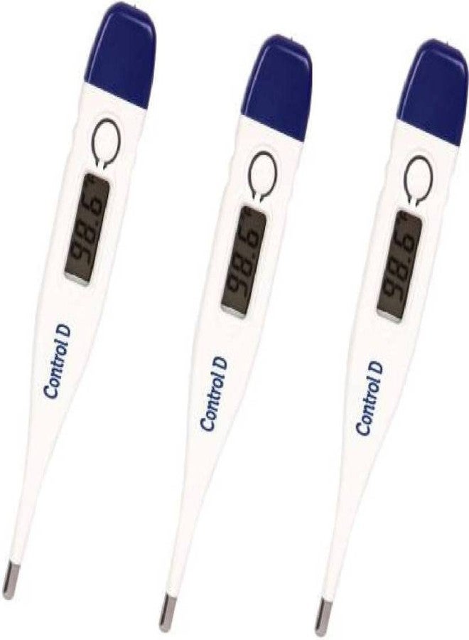 كونترول_دي مجموعة ترمومتر رقمي من Control D مكونة من 3 قطع مع تشغيل بلمسة واحدة للأطفال والبالغين، ترمومتر فموي أو تحت الإبط CDT01 (أبيض أزرق) - Image 1