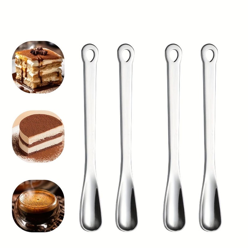 Set of 4 Silvery Mini Dessert Spoons 304 Stainless Steel for Coffee Ice Cream - Image 4