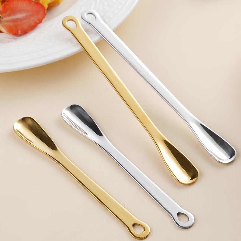 Set of 4 Silvery Mini Dessert Spoons 304 Stainless Steel for Coffee Ice Cream - Image 1