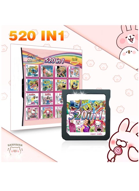 520-in-1 Game Card for DS/2DS/3DS Consoles - Super Combo Cartridge Featuring 520 Classic Nostalgic Games - Ultimate Game Pack for Endless Fun!