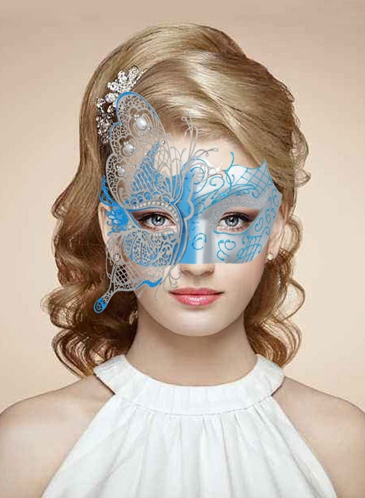 Excefore Masquerade Mask for Women, Mysterious Venetian Butterfly Lady  Party Evening Prom Ball Costumes Accessory, Blue - Image 2