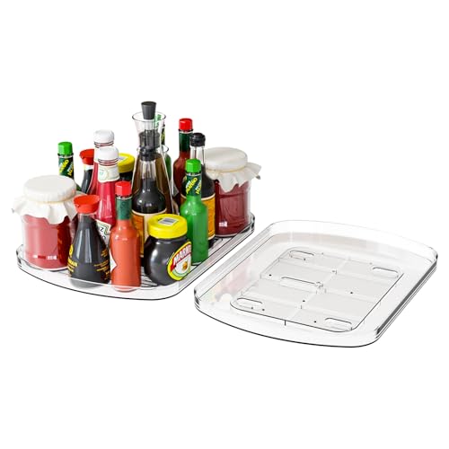 Yieach Clear Refrigerator Lazy Susan Turntable157x118Rectangular Fridge Turntable OrganizerLarge Rotating Fridge Tray for KitchenCountertopPantryCabinetJars and Condiment Organizer2 Pack - Image 1