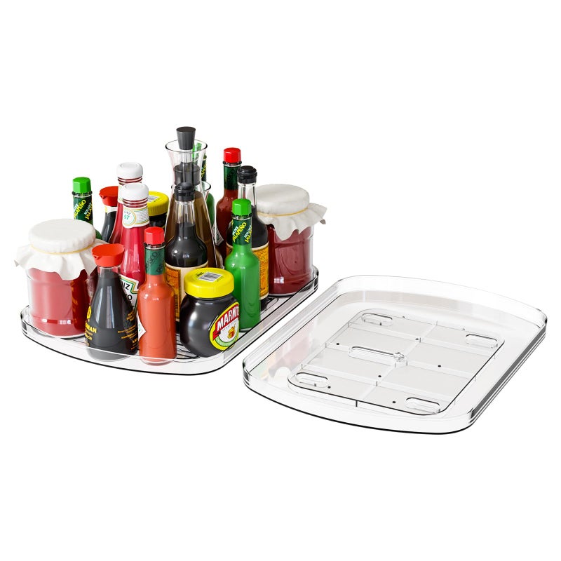 Yieach Clear Refrigerator Lazy Susan Turntable157x118Rectangular Fridge Turntable OrganizerLarge Rotating Fridge Tray for KitchenCountertopPantryCabinetJars and Condiment Organizer2 Pack - Image 2