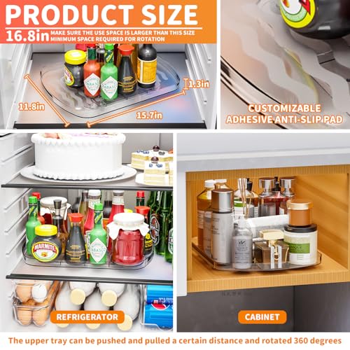 Yieach Clear Refrigerator Lazy Susan Turntable157x118Rectangular Fridge Turntable OrganizerLarge Rotating Fridge Tray for KitchenCountertopPantryCabinetJars and Condiment Organizer2 Pack - Image 3