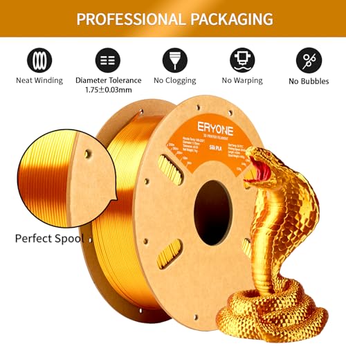 ERYONE Silk PLA Filament for 3D Printer 1.75mm +/- 0.03mm, Shiny Filament 1kg (2.1lbs)/Spool, Liquid Gold - Image 4