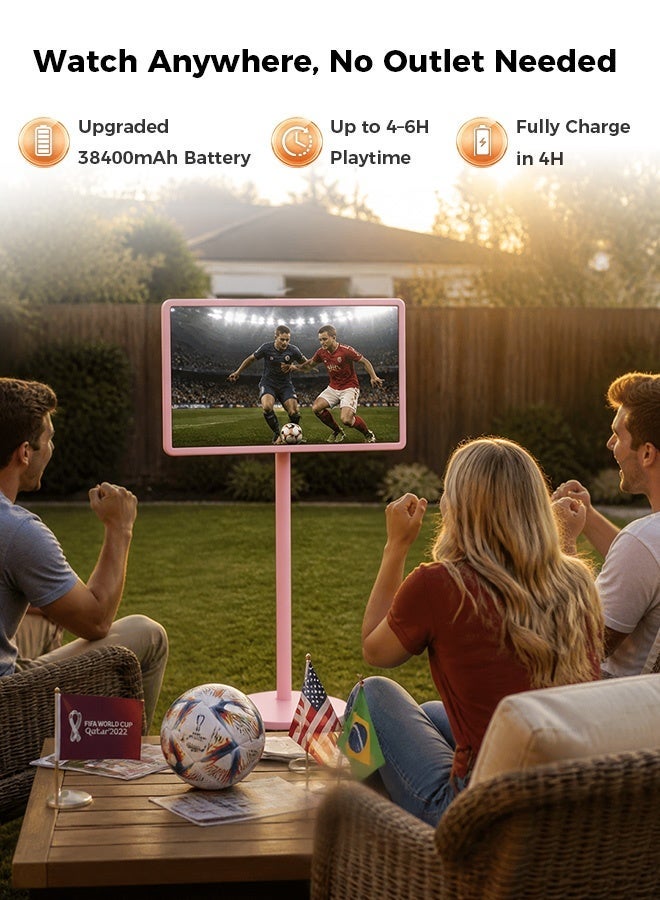 VLH Portable TV 32 Inch FHD Touch Screen, Smart Rolling TV with Wheels, Android 15, 8GB+128GB, 38400mAh Battery, 5MP HD Camera - Image 4