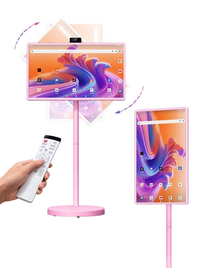 VLH Portable TV 32 Inch FHD Touch Screen, Smart Rolling TV with Wheels, Android 15, 8GB+128GB, 38400mAh Battery, 5MP HD Camera - Image 1