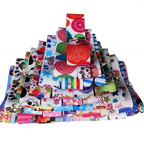 Dandan DIY 24yards 22mm78 Random Assorted Styles Cartoon Butterfly Owl Skull Flower Star Dot Grosgrain Ribbon Flower Bow Appliques Craft Packing Doll Decoration 24