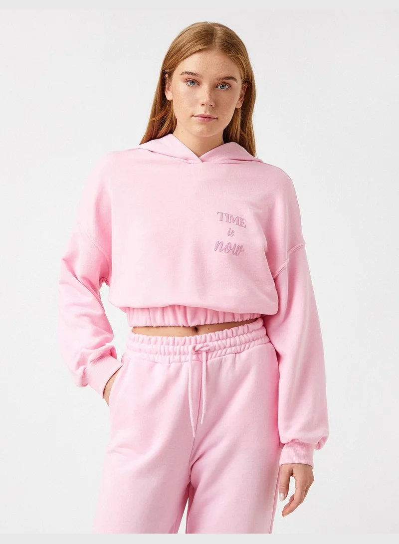 KOTON Elastic Waist Hoodie Printed Crop Sweatshirt