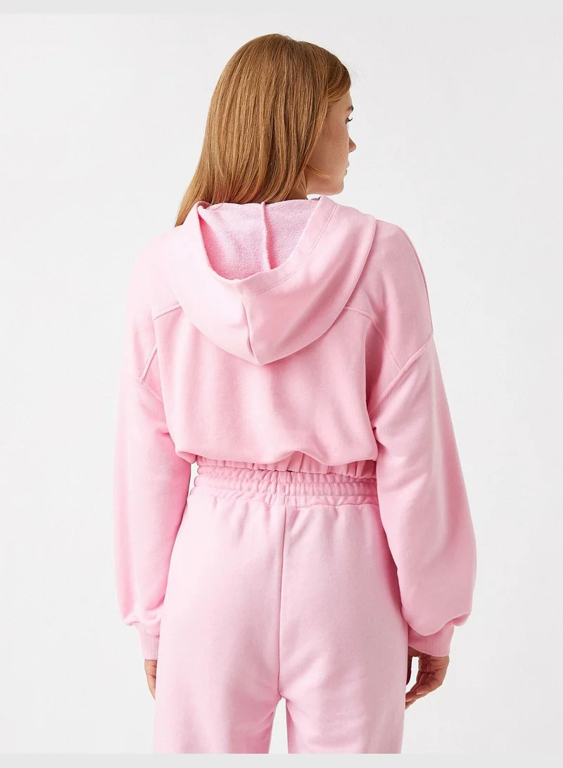 KOTON Elastic Waist Hoodie Printed Crop Sweatshirt