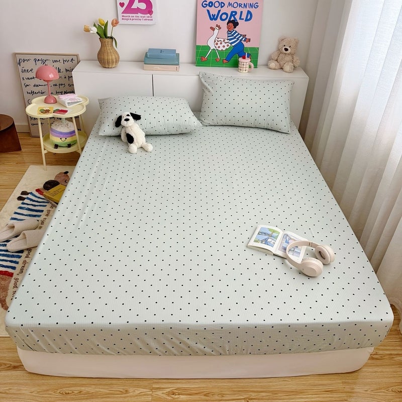 Noon 3pcs Bunny Print Fitted Sheet And Pillowcase Set Full Size 53.94 By 75.98 Inch Deep Pocket 11.81 To 12.6 Inch Soft Breathable Double Gauze Cotton Fabric Skin Friendly 110 GSM - Image 5