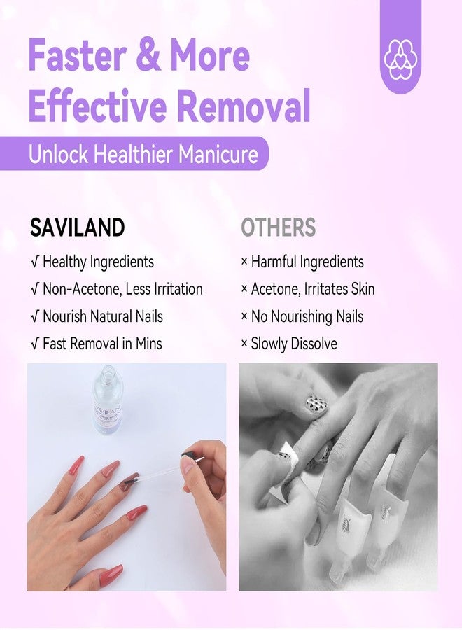 SAVILAND Nail Glue Remover for Press on Nails 50ML with Castor Oil Vitamin E for Glue on Acrylic False Fake Tips Gentle Fast Press on Nail Remover with Cuticle Pusher - Image 3