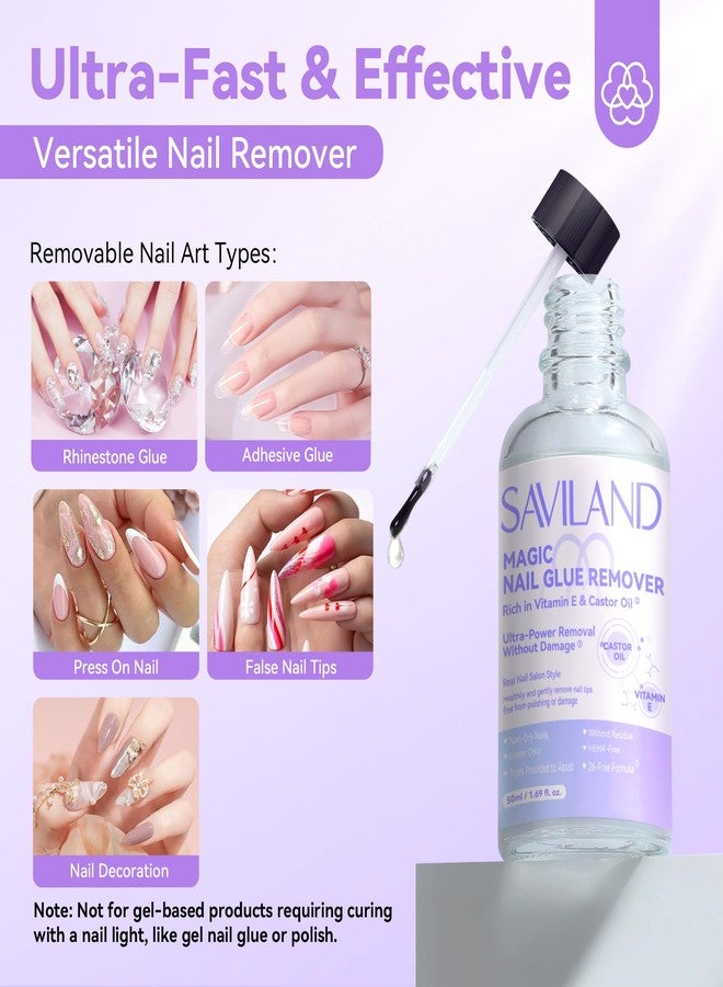 SAVILAND Nail Glue Remover for Press on Nails 50ML with Castor Oil Vitamin E for Glue on Acrylic False Fake Tips Gentle Fast Press on Nail Remover with Cuticle Pusher - Image 5