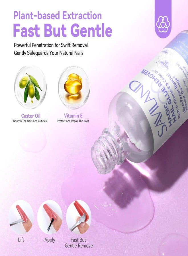SAVILAND Nail Glue Remover for Press on Nails 50ML with Castor Oil Vitamin E for Glue on Acrylic False Fake Tips Gentle Fast Press on Nail Remover with Cuticle Pusher - Image 4