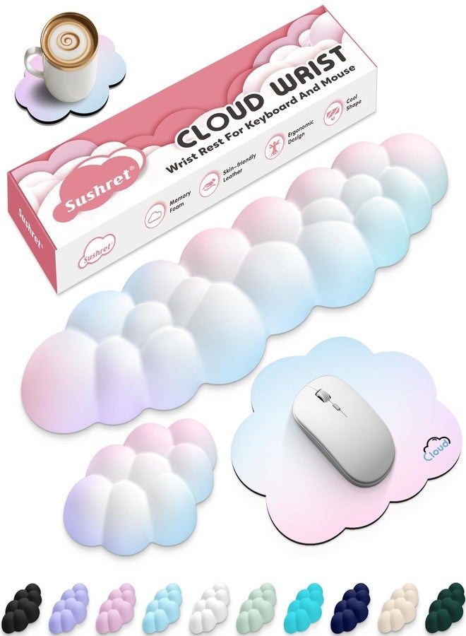 Sushret Cloud Wrist Rest for Computer Keyboard, 4-in-1 Memory Foam Leather Cloud Keyboard Wrist Rest and Mouse Pad Set with Ergonomic Support for Arm and Palm Cushion, Gaming/Work Setup, Rainbow - Image 1