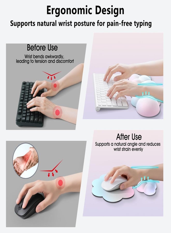 Sushret Cloud Wrist Rest for Computer Keyboard, 4-in-1 Memory Foam Leather Cloud Keyboard Wrist Rest and Mouse Pad Set with Ergonomic Support for Arm and Palm Cushion, Gaming/Work Setup, Rainbow - Image 3