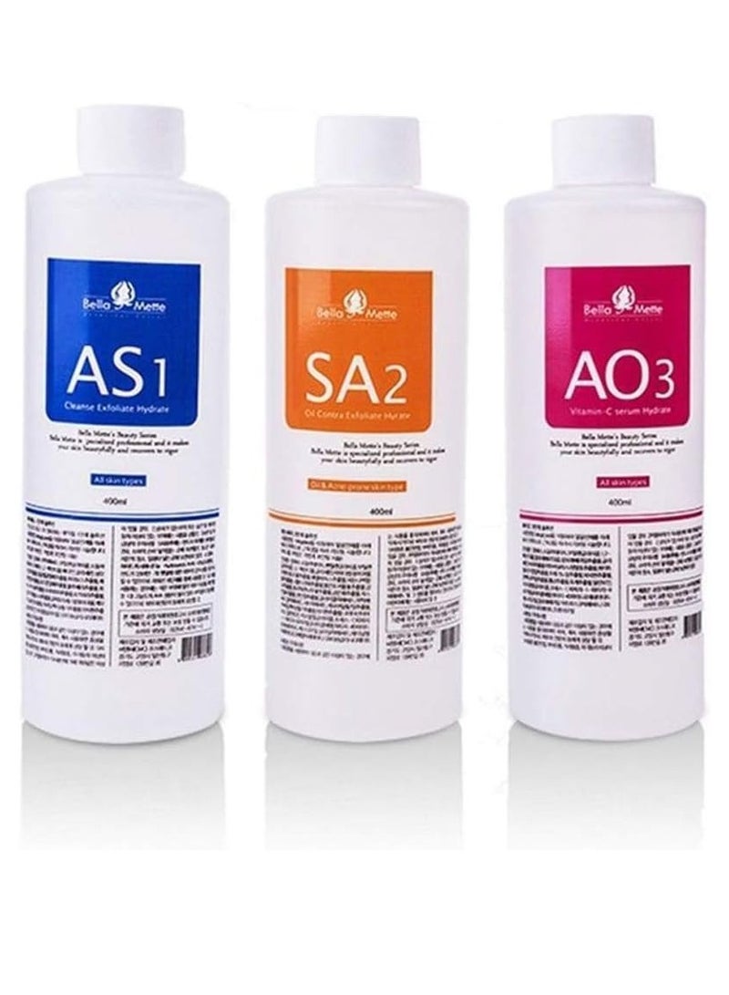 AS1 SA2 AO3 Aqua Peeling Solution Premium Salon Professional Dermabrasion Serum for Small Bubble Skin Care Facial Mask Machine (AS1 SA2 AO3, 3*400ml) - Image 1