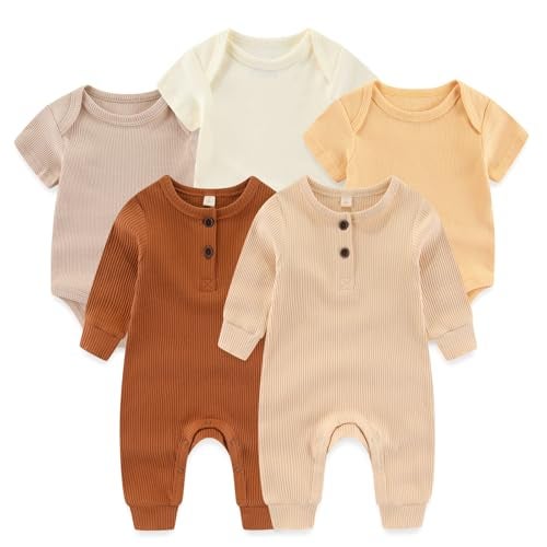 Ruliby Baby Boy Bodysuit Ribbed Romper Soft Infant Girl Outfit Clothes Gift Set 03 month - Image 1