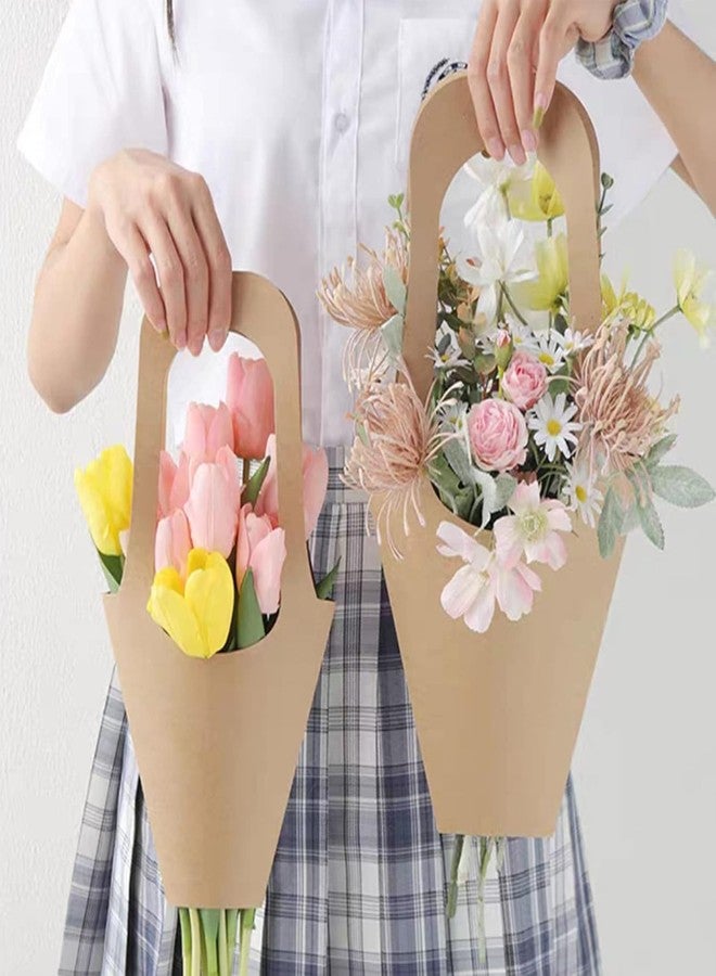 Festiko Flower Bouquet Bags Pack of 10 Kraft Paper Flower Carry Bags with Handle for Flower Wrapping, Bouquet Packing, Gift Packaging for Birthdays, Weddings, Anniversary Decoration Supplies - Image 2