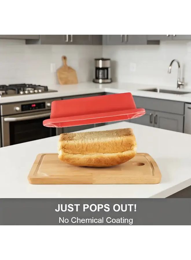 Red Rectangular Bread Mold Non Stick Silicone Pan Heavy Duty Heat Resistant Easy Clean Reusable - Image 1