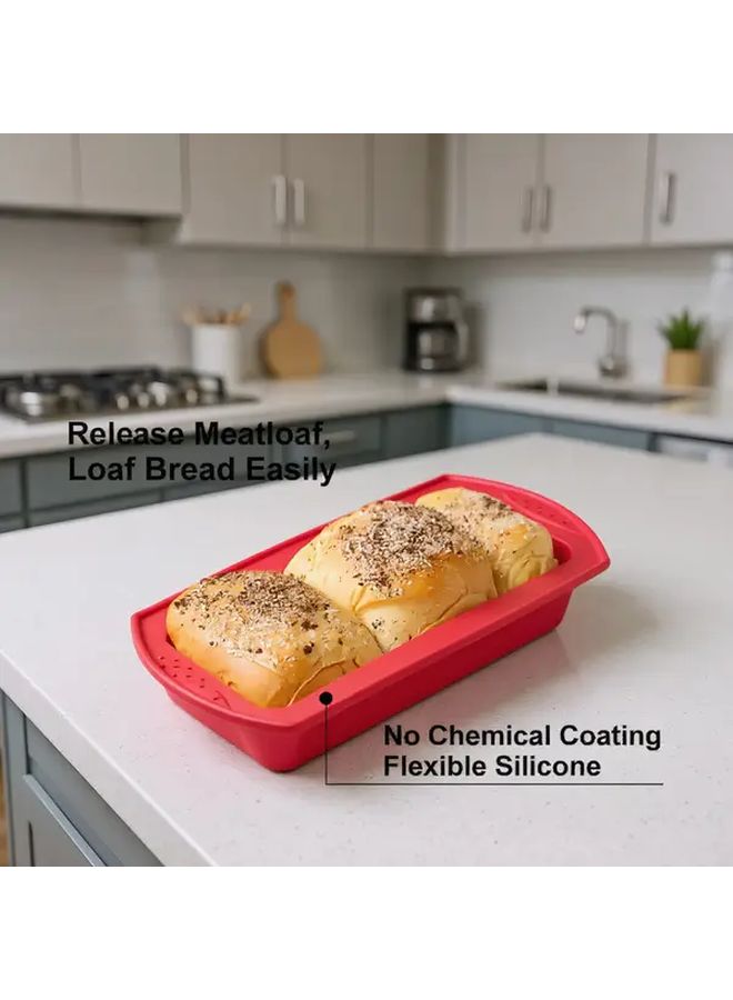 Red Rectangular Bread Mold Non Stick Silicone Pan Heavy Duty Heat Resistant Easy Clean Reusable - Image 4
